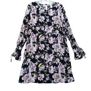 H&M Floral Dress Sz 10 Flowers Birds Butterflies on Black Whimsigoth‎